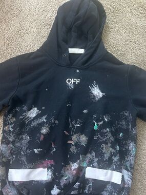Off-White Black Hoodie with Multicolor Paint-Splatter